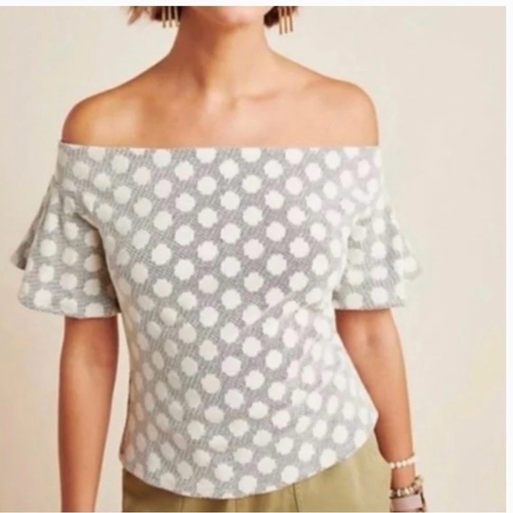 Anthropologie eri + ali polka dot top off shoulder, size Medium - Picture 1 of 6